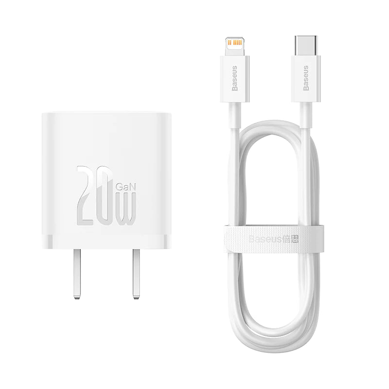 Baseus GaN5 Fast Charger 1C 20W CN Set (Mini)(With Superior Series Fast Charging Data Cable Type-C to iP PD 20W 1m ) Baseus GaN5 Fast Charger 1C 20W CN Set (Mini)(With Superior Series Fast Charging Data Cable Type-C to iP PD 20W 1m )